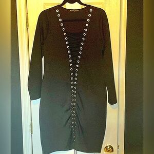 Beautiful Unique Sexy Black Dress With Gold Accented Lace Up Front Top T…